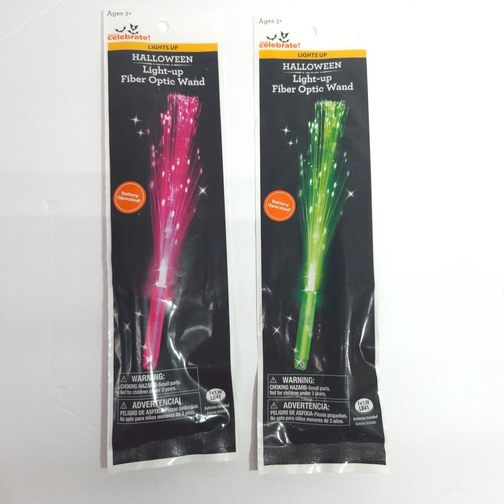 Way to Celebrate Halloween Light Up Fiber Optic Wand Set Pink Green